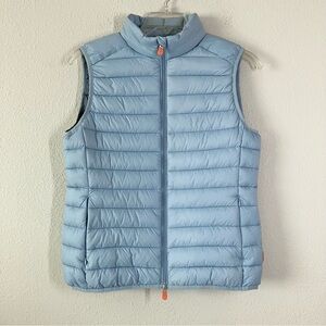 SAVE THE DUCK Charlotte Puffer Zip Vest Vegan Plumtech Quilted Light Blue Large